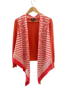 NWOT RONDINA New York Open Front Coral Patterned Silk Cardigan